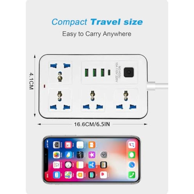 مشترك طاقة للمكتب المنزلي في المملكة المتحدة مع سلك PVC، لون أسود، 4 منافذ + 3 USB + 1 USB-C، حماية من زيادة التيار وتصنيف 2000 واط - Image 2