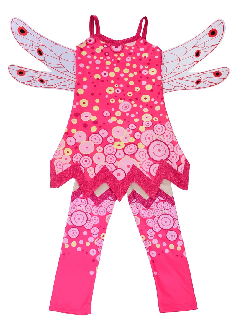 Lito Angels Girls Kids Fairy Costume Fancy Dress Up Kids Halloween Party Fairy Outfits with Leggings Pants and Wings Age 7-8 Years Hot Pink - Image 1
