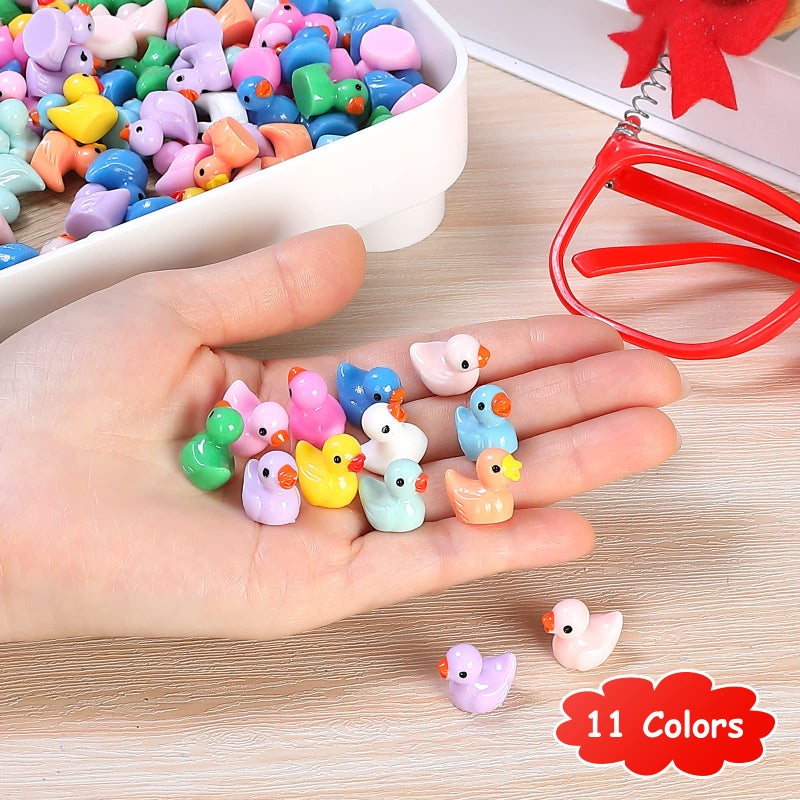 JIUZHU 220 Pcs Mini Resin Duck Tiny Ducks Birthday Party Miniature Figure Landscape Aquarium DIY Decoration Bonsai Interior Christmas Fairy Garden Hide and Seek Prank (11 Colors) - Image 3