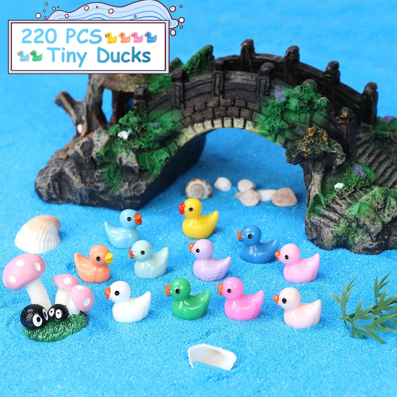 JIUZHU 220 Pcs Mini Resin Duck Tiny Ducks Birthday Party Miniature Figure Landscape Aquarium DIY Decoration Bonsai Interior Christmas Fairy Garden Hide and Seek Prank (11 Colors) - Image 4