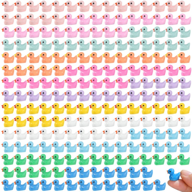 JIUZHU 220 Pcs Mini Resin Duck Tiny Ducks Birthday Party Miniature Figure Landscape Aquarium DIY Decoration Bonsai Interior Christmas Fairy Garden Hide and Seek Prank (11 Colors) - Image 1