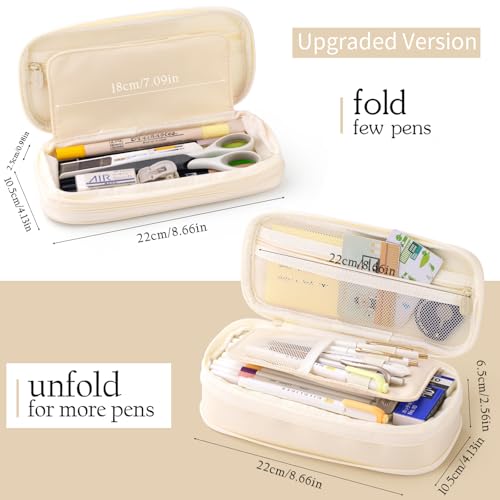 EASTHILL Big Capacity Pencil Case Large Pencil Pouch Stationery Pen Bag for Teen Girls-Cream - Image 3