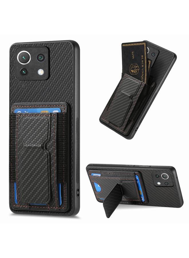 erorex Case For Xiaomi Mi 11 Lite Carbon Fiber Fold Stand Elastic Card Bag Phone Case - Image 1