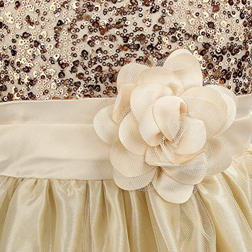 Acecharming Girls Dresses Sequin Tulle Flower Princess Dress for Pageant Birthday Party Wedding Bridesmaid for 3-12 Years Golden - Image 4
