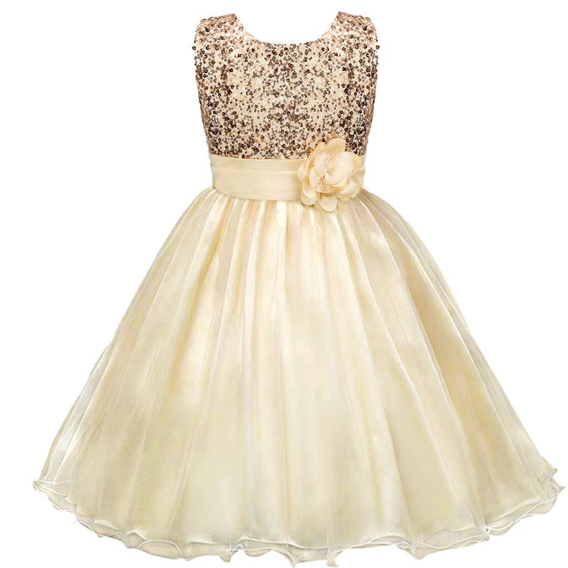 Acecharming Girls Dresses Sequin Tulle Flower Princess Dress for Pageant Birthday Party Wedding Bridesmaid for 3-12 Years Golden - Image 3