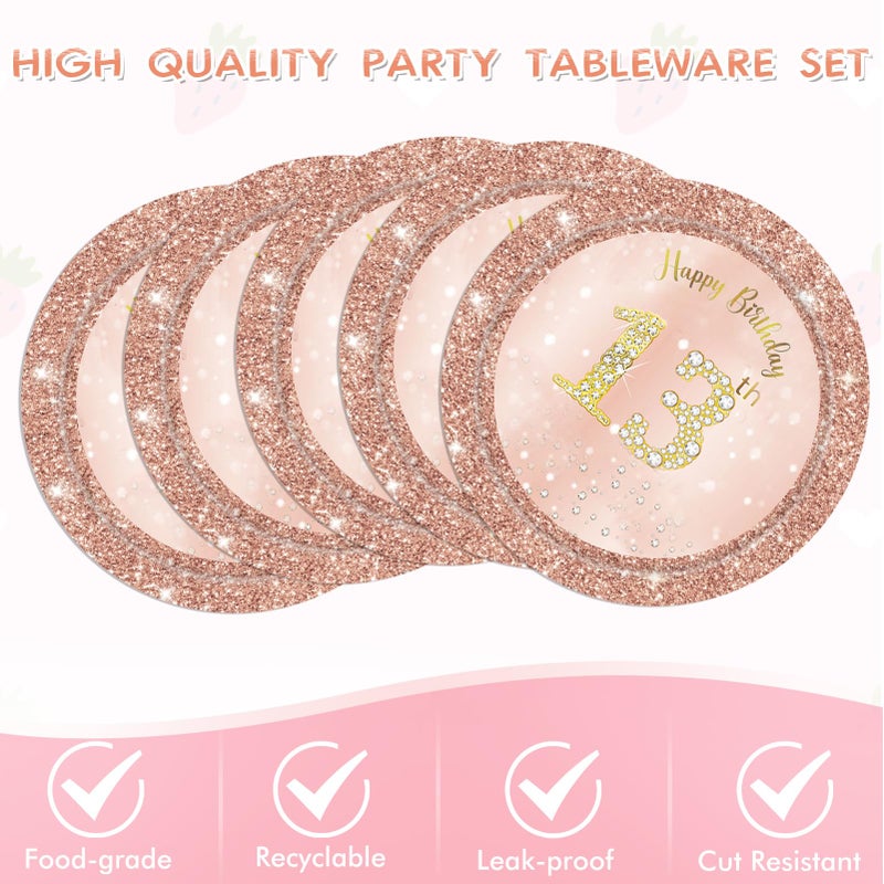 SNIMICS 41PCS 13th Birthday Decorations Rose Gold Theme 13 Year Old Girl Birthday Decorations Including Happy Birthday Plates Napkins Tablecloth for Official Teenager 13th Birthday Party - Image 5