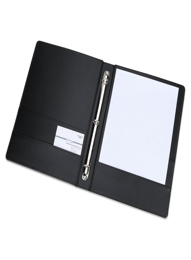 KINGFOM A4 Faux Leather Padfolio Ring Binder Business File Folder Document Holder with Card Holder (3 Ring Binder Black) - Image 2