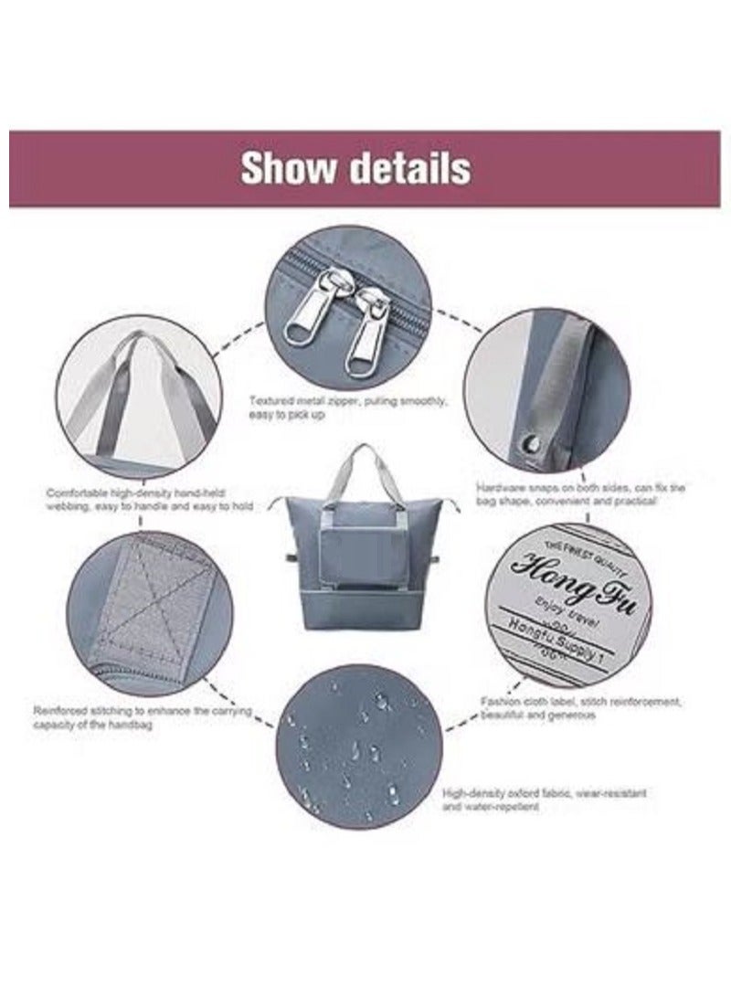 HONGFU Large Capacity Foldable Expandable Lightweight Waterproof Oxford Cloth Travel Bag - Black - Image 4