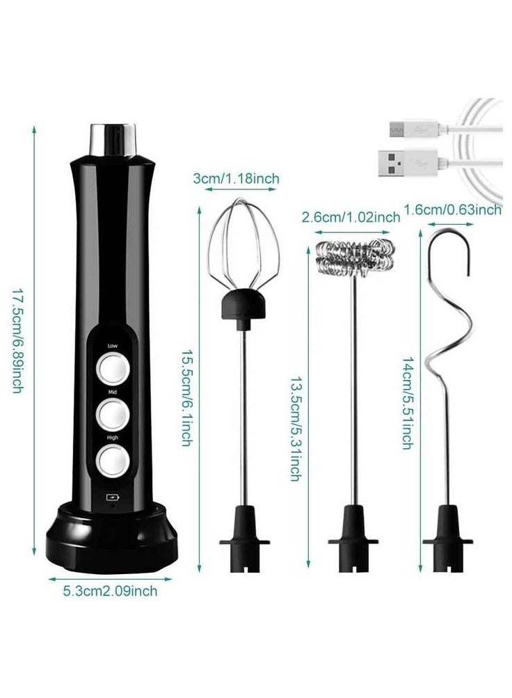 بيوينتي صانع رغوة الحليب الاحترافي، 3 مستويات سرعة، USB لإعادة شحن رغوة الحليب، صانع رغوة الحليب من الفولاذ المقاوم للصدأ مع حامل - Image 3