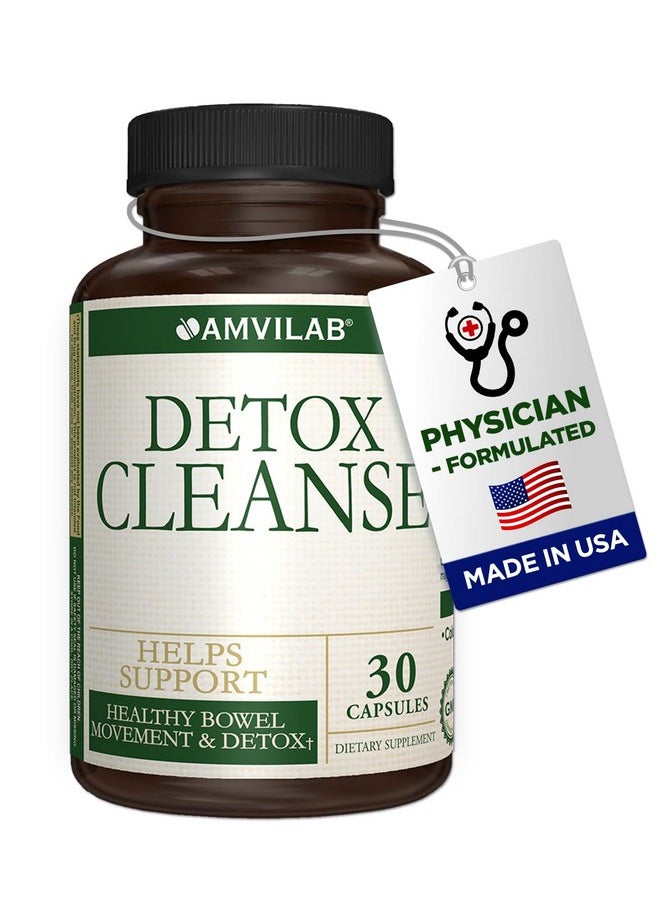 AMVILAB - AMVILAB - Detox Cleanse - Colon Detox - Supports Healthy Bowel Movement & Detox - Gut & Colon Detox Cleanse - Natural Laxative for Constipation - Reduce Bloating - Dietary Supplement - 30 Capsules - Image 1