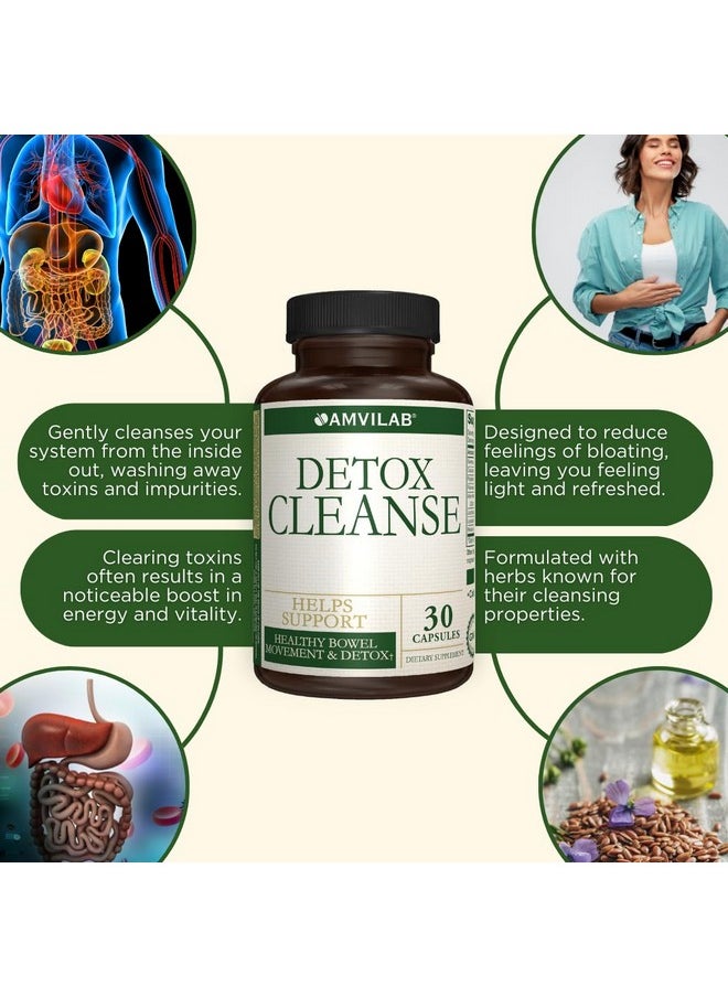 AMVILAB - AMVILAB - Detox Cleanse - Colon Detox - Supports Healthy Bowel Movement & Detox - Gut & Colon Detox Cleanse - Natural Laxative for Constipation - Reduce Bloating - Dietary Supplement - 30 Capsules - Image 1