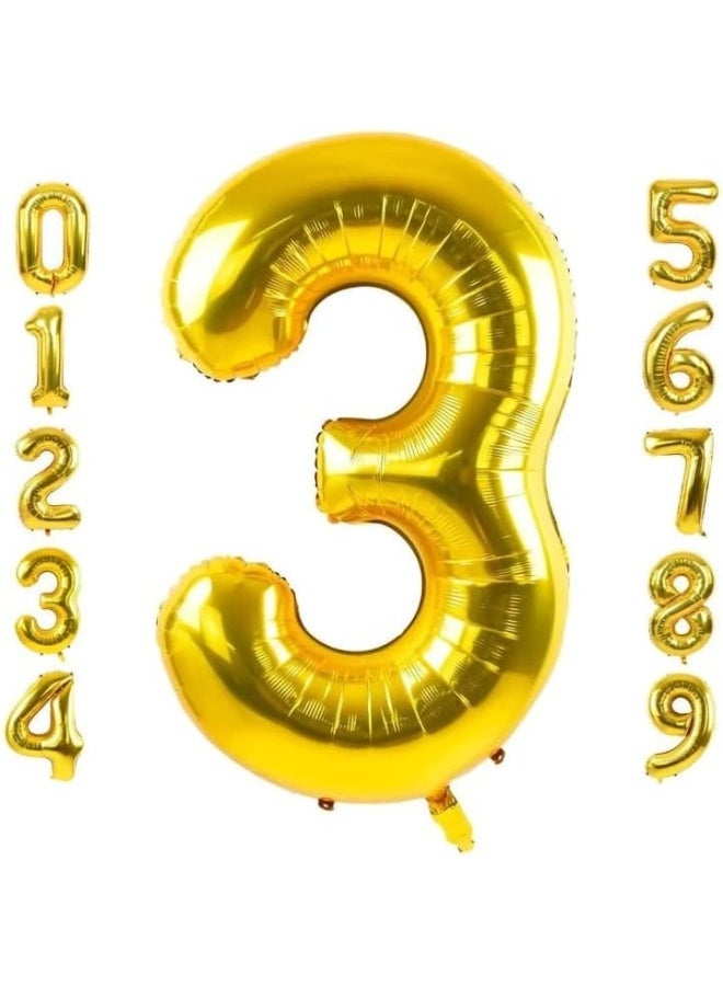 Gold Number Balloon, Large Foil Mylar Party Decoration with Numbers 0-9 (GOLD, 3)