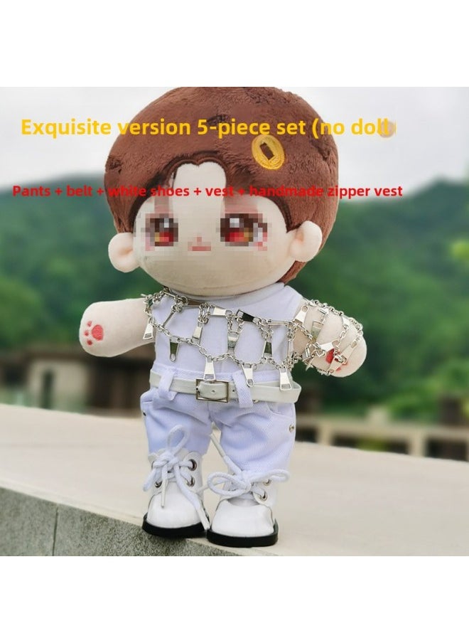 20cm Doll Clothes Mirror Men's Group Jiang Tao Same Style Lu Hanting Cotton Doll Clothes LV Jue An Cotton Doll Clothes-Specifications:20CM-Color:20CM Black Collar Vest 7-piece Set  - Image 3