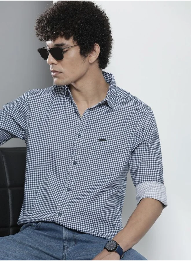شركة المرآب الهندية Men Regular Fit Checkered Full Sleeves Cutaway Collar Casual Shirt