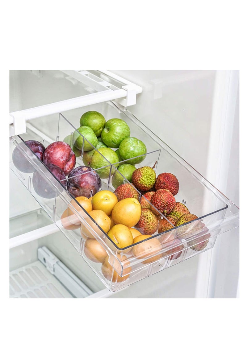 KASTWAVE - Small Fridge Drawer Organizer, Mini Refrigerator Drawers Storage Box,  Fit for Fridge Shelf Under, Pull Out Refrigerator Storage Drawers for Food, Drinks, Dividers Are Removable, 0.6" (4-grid) - Image 1