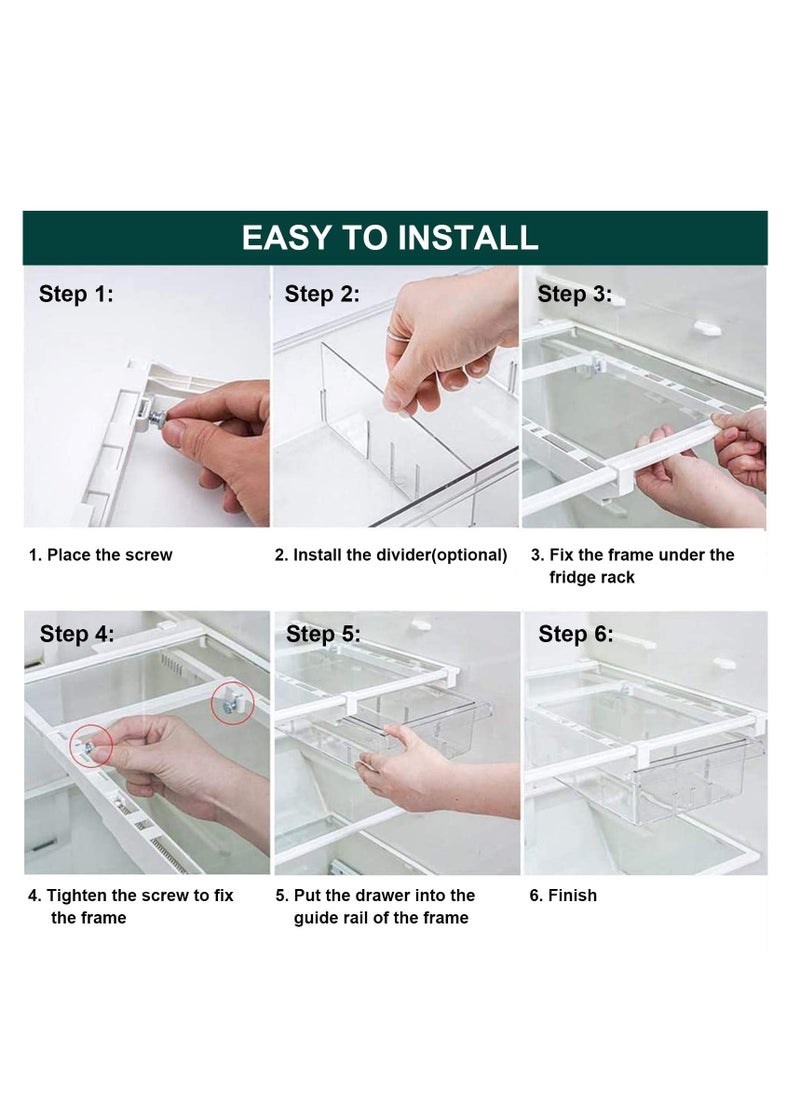 KASTWAVE - Small Fridge Drawer Organizer, Mini Refrigerator Drawers Storage Box,  Fit for Fridge Shelf Under, Pull Out Refrigerator Storage Drawers for Food, Drinks, Dividers Are Removable, 0.6" (4-grid) - Image 1