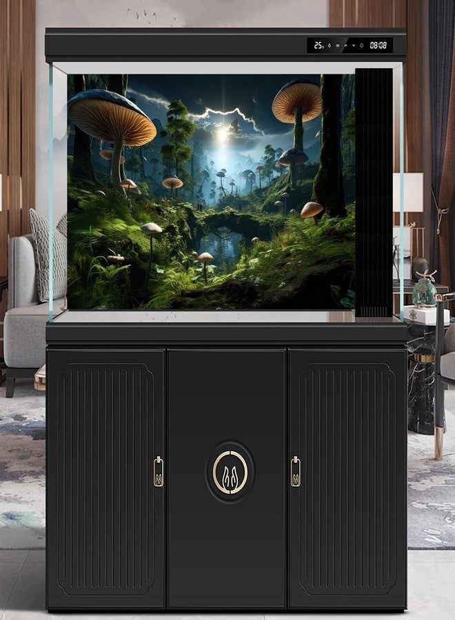 CaterRina Fantasy Mushroom Landscape Aquarium Background Tranquil Stream Mushrooms Night Cloudy Scenery Fish Tank Background Tropical Forest Lush Green Trees Terrarium Tank Background Poster 30x18in - Image 2