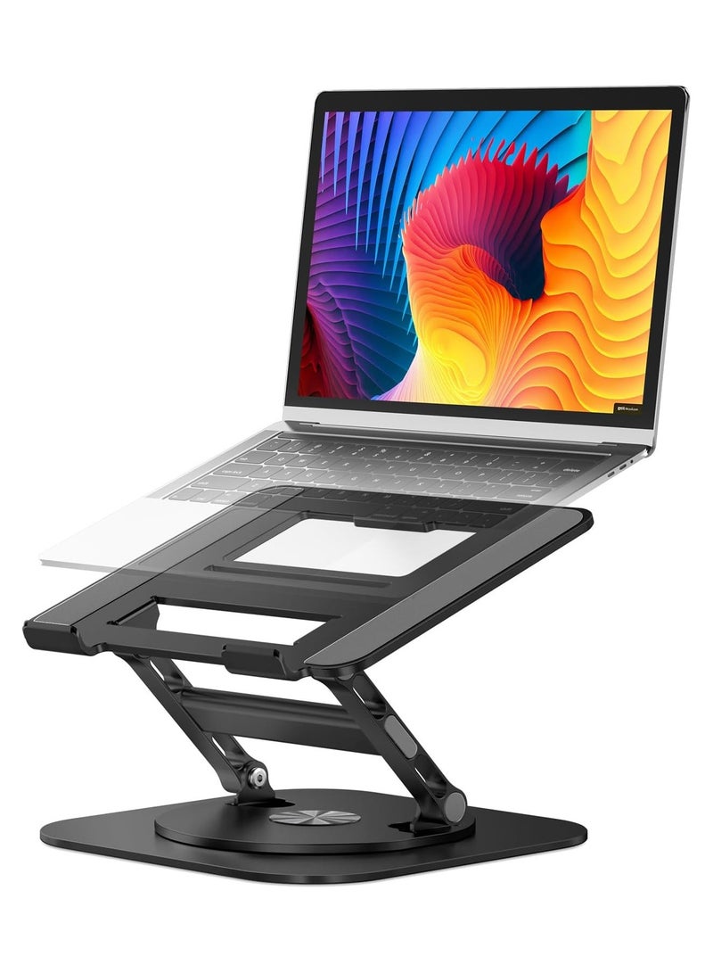 حامل لاب توب من الألومنيوم قابل للتعديل بقاعدة دوارة 360 درجة – حامل مريح قابل للطي لأجهزة حتى 16 بوصة، أسود - Image 1