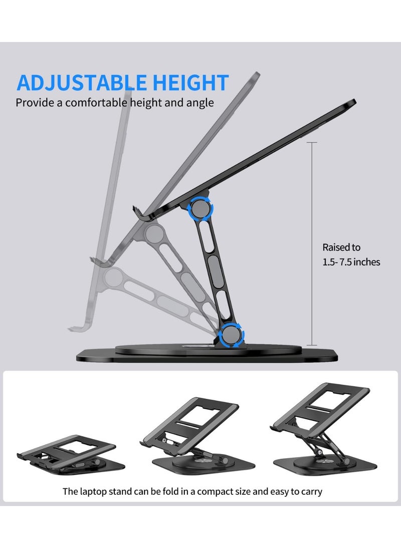 حامل لاب توب من الألومنيوم قابل للتعديل بقاعدة دوارة 360 درجة – حامل مريح قابل للطي لأجهزة حتى 16 بوصة، أسود - Image 2