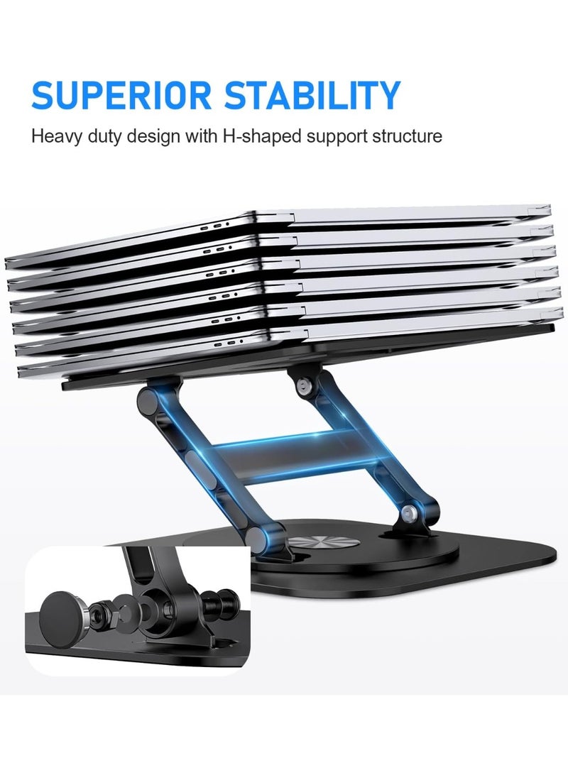 حامل لاب توب من الألومنيوم قابل للتعديل بقاعدة دوارة 360 درجة – حامل مريح قابل للطي لأجهزة حتى 16 بوصة، أسود - Image 4