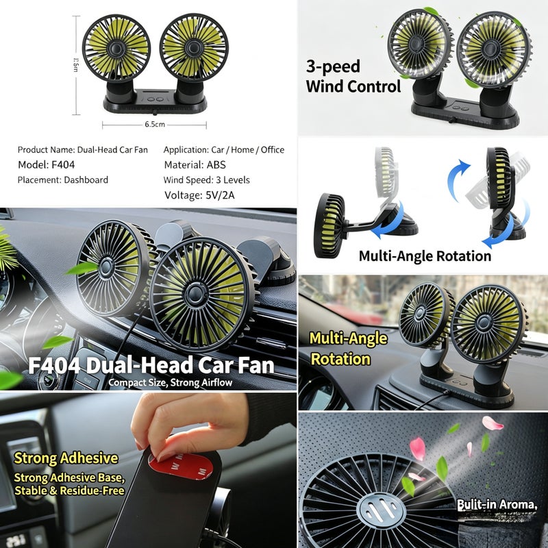 Car Fan, Dual Head USB, for Car Seat - Image 4