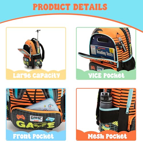 Meetbelify Boys Rolling Backpack with Wheels for Elementary Preschool Students Kids Travel Luggage Carry on Backpack for Boys Ages 6-8 - Image 5