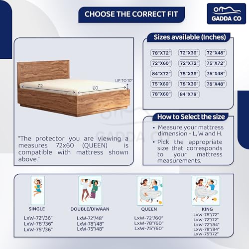 GADDA CO Ultra Soft Cotton Terry Waterproof Mattress Protector for Queen Bed | Breathable & Hypoallergenic Mattress Cover | Fits 72x60 inch (6x5 ft) Bed | Maroon, Pack of 1 - Image 5