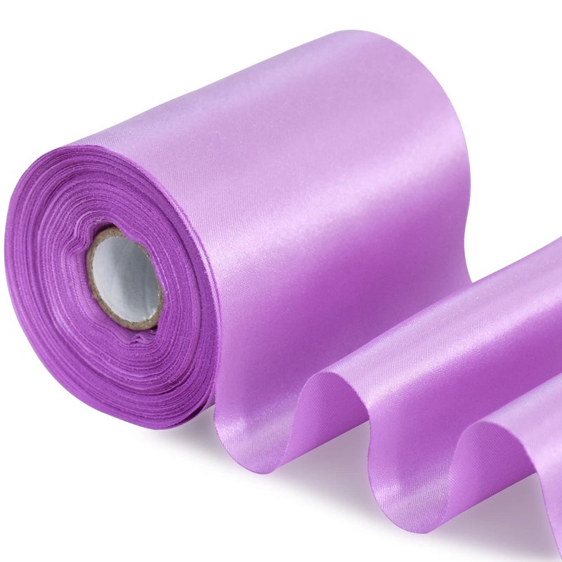 TONIFUL 4 in x 22Yds Wide Violet Light Purple Satin Ribbon Solid Fabric Large Ribbon for Cutting Ceremony Kit Grand Opening Chair Sash Hair Car Bow Sewing Craft Gift Wrapping Wedding Decoration