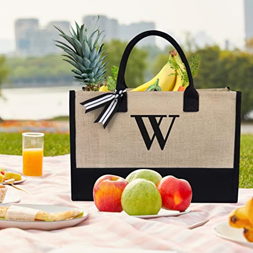TOPDesign Initial Jute/Canvas Tote Bag, Personalized Present Bag, Suitable for Wedding, Birthday, Beach, Holiday, is a Great Gift for Women, Mom, Teachers, Friends, Bridesmaids (Letter W) - Image 3
