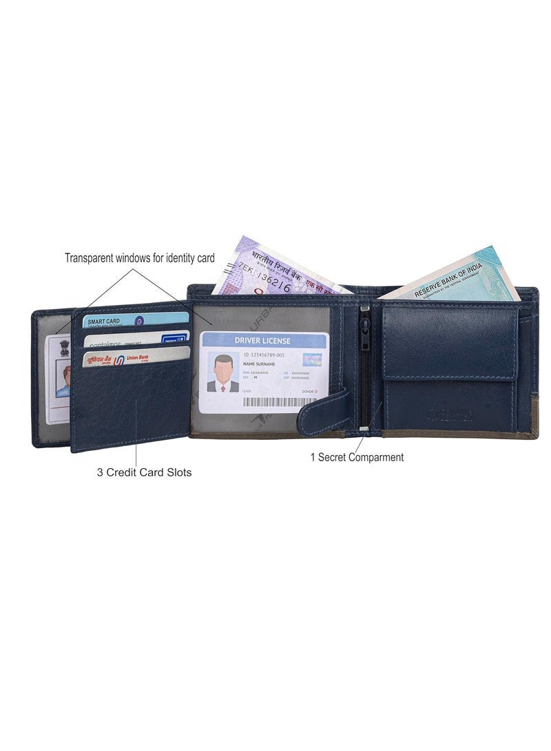 URBAN FOREST Seattle Blue/Taupe Leather Wallet for Men - Image 4