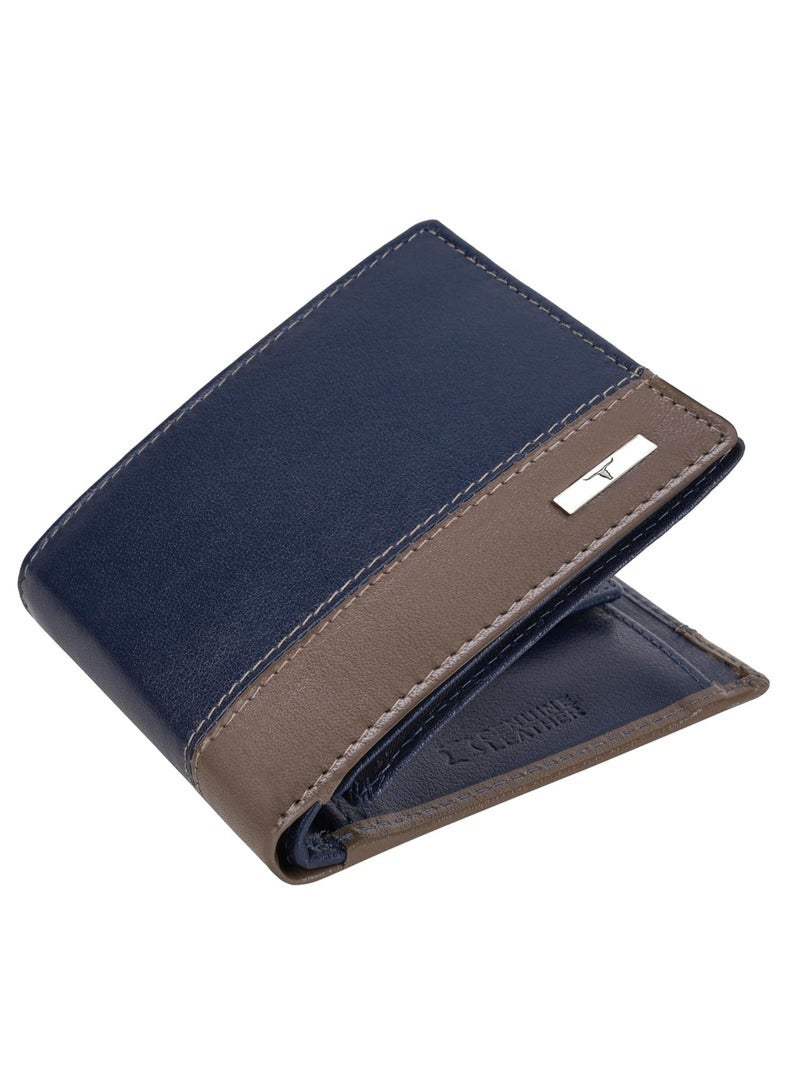 URBAN FOREST Seattle Blue/Taupe Leather Wallet for Men - Image 1