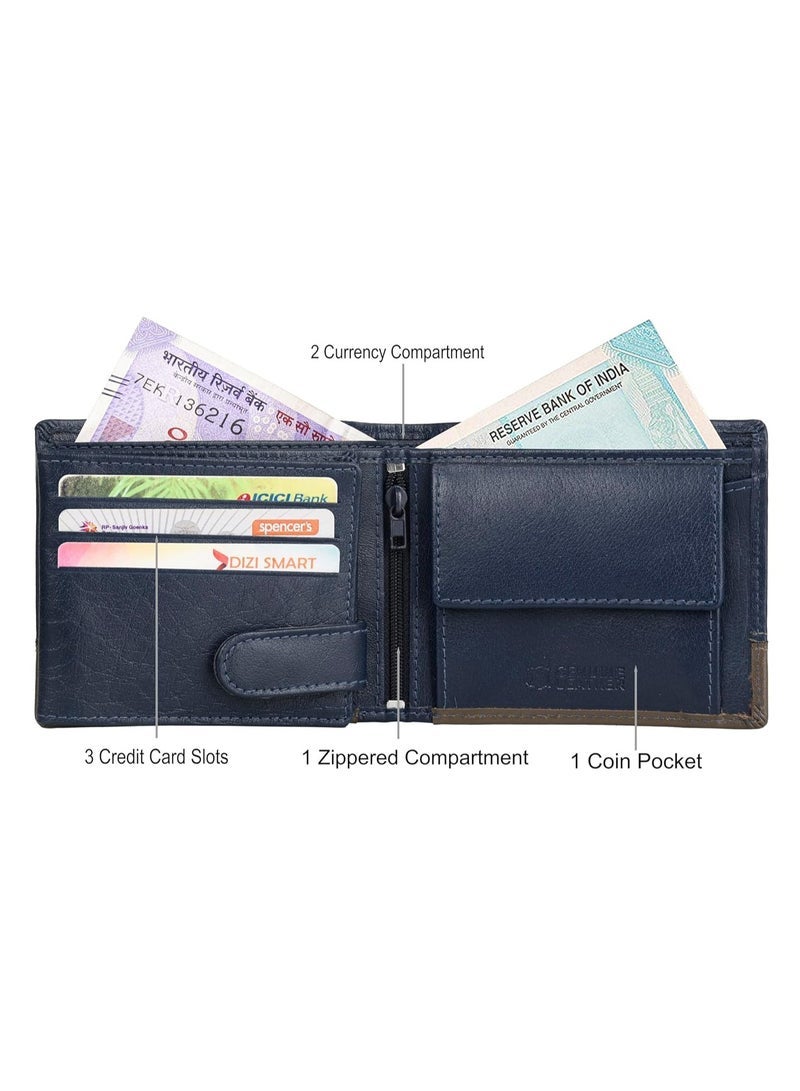 URBAN FOREST Seattle Blue/Taupe Leather Wallet for Men - Image 3