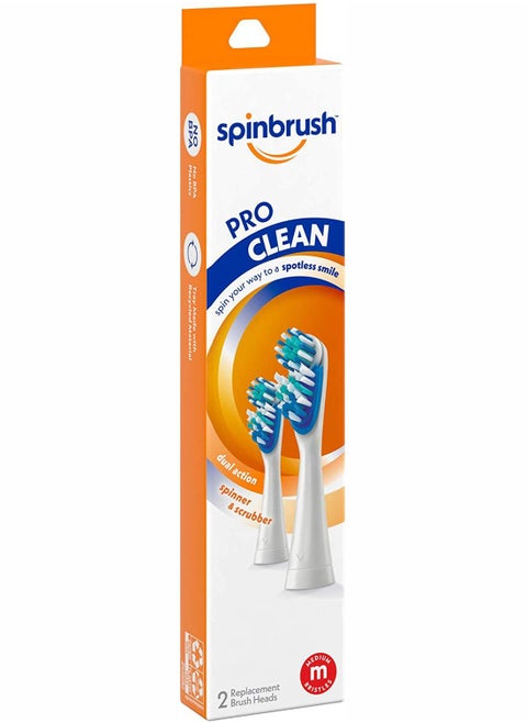Pro-Clean Replacement Brush Heads for Battery Powered Toothbrushes, Medium 2 Count