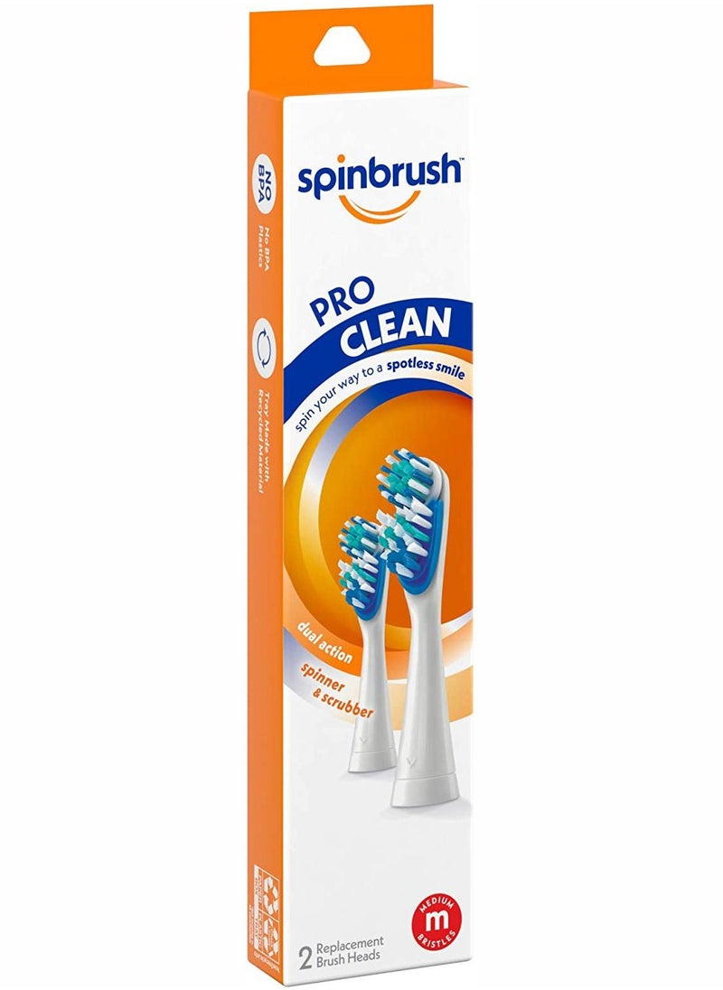 Pro-Clean Replacement Brush Heads for Battery Powered Toothbrushes, Medium 2 Count