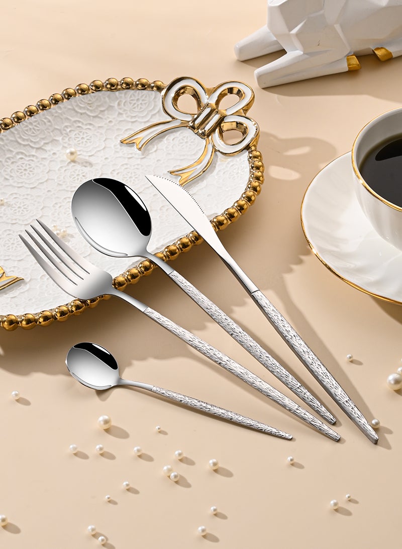 صن هوم مجموعة أدوات مائدة من الفولاذ المقاوم للصدأ من SUNHOME مكونة من 24 قطعة، مجموعة أدوات مطبخ غربية مناسبة للمنزل والمطبخ والمطعم والفندق والحفلات وتناول الطعام والنزهات، عبوة رائعة هدية فضية - Image 5