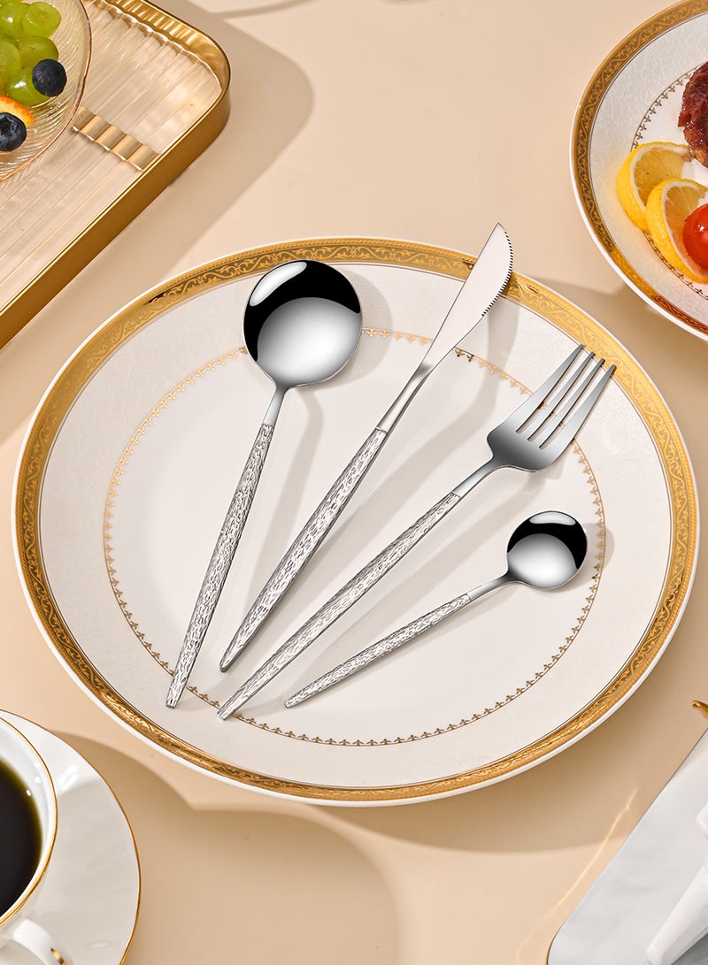 صن هوم مجموعة أدوات مائدة من الفولاذ المقاوم للصدأ من SUNHOME مكونة من 24 قطعة، مجموعة أدوات مطبخ غربية مناسبة للمنزل والمطبخ والمطعم والفندق والحفلات وتناول الطعام والنزهات، عبوة رائعة هدية فضية - Image 3