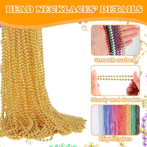 LINSIRON 220 PCS Gold Bead Necklace, 33 Inch Mardi Gras Christmas Beads, Bulk Metallic Party Beads for Mardi Gras Parade, St Patricks Day, Wedding, Birthday, Pirate Party, Carnival Party Favors - Image 2