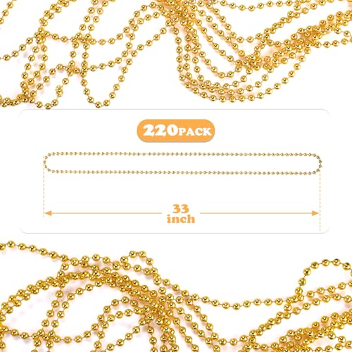 LINSIRON 220 PCS Gold Bead Necklace, 33 Inch Mardi Gras Christmas Beads, Bulk Metallic Party Beads for Mardi Gras Parade, St Patricks Day, Wedding, Birthday, Pirate Party, Carnival Party Favors - Image 3