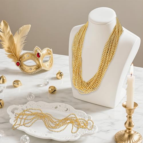 LINSIRON 220 PCS Gold Bead Necklace, 33 Inch Mardi Gras Christmas Beads, Bulk Metallic Party Beads for Mardi Gras Parade, St Patricks Day, Wedding, Birthday, Pirate Party, Carnival Party Favors - Image 4