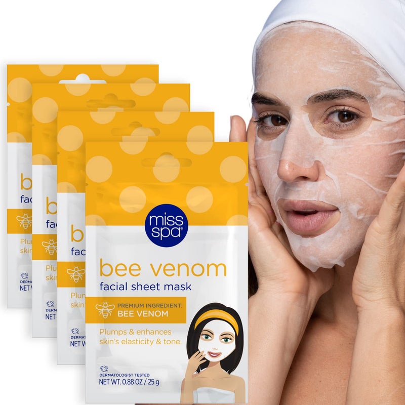 MISS SPA Face Masks Skin Care Bee Venom AntiAging Skin Care for Women Plumps Skin Face Mask Beauty Hydrating Moisturizing and Nourishing Face Sheet Masks 4 Pack