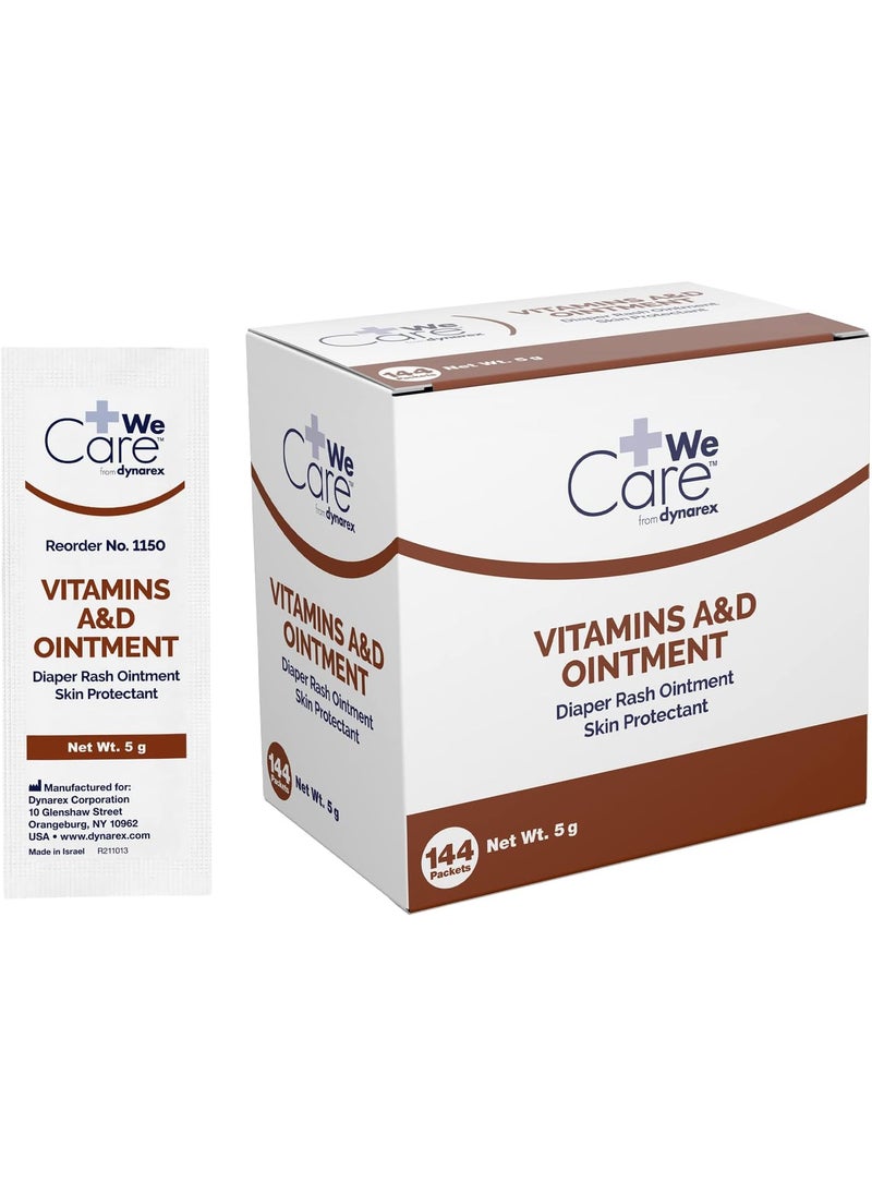 Dynarex Dynarex Vitamins A & D Ointment, Ointment with Vitamin A and Vitamin D Skin Protectant, for Diaper Rash and Discomfort, White, 1 Box of 144-5g Packets 