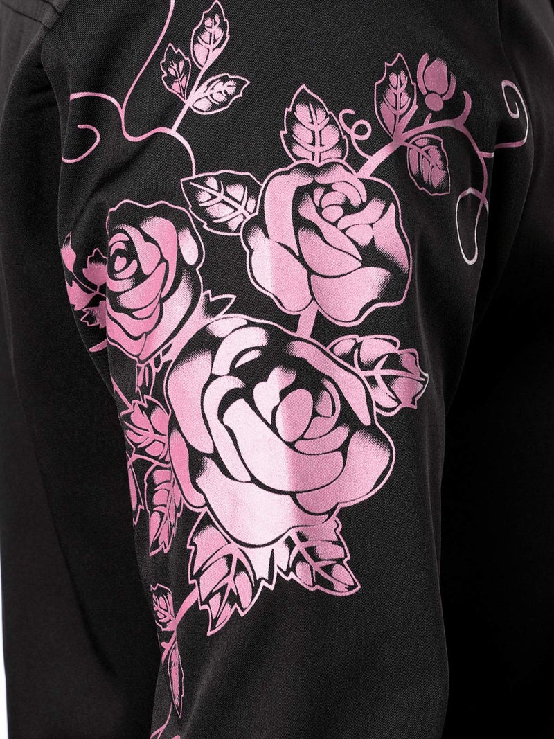 ZEROYAA Men's Hipster Rose Floral Printed Slim Fit Long Sleeve Button Up Party Dress Shirts ZZCL63 Black Pink Large - Image 5