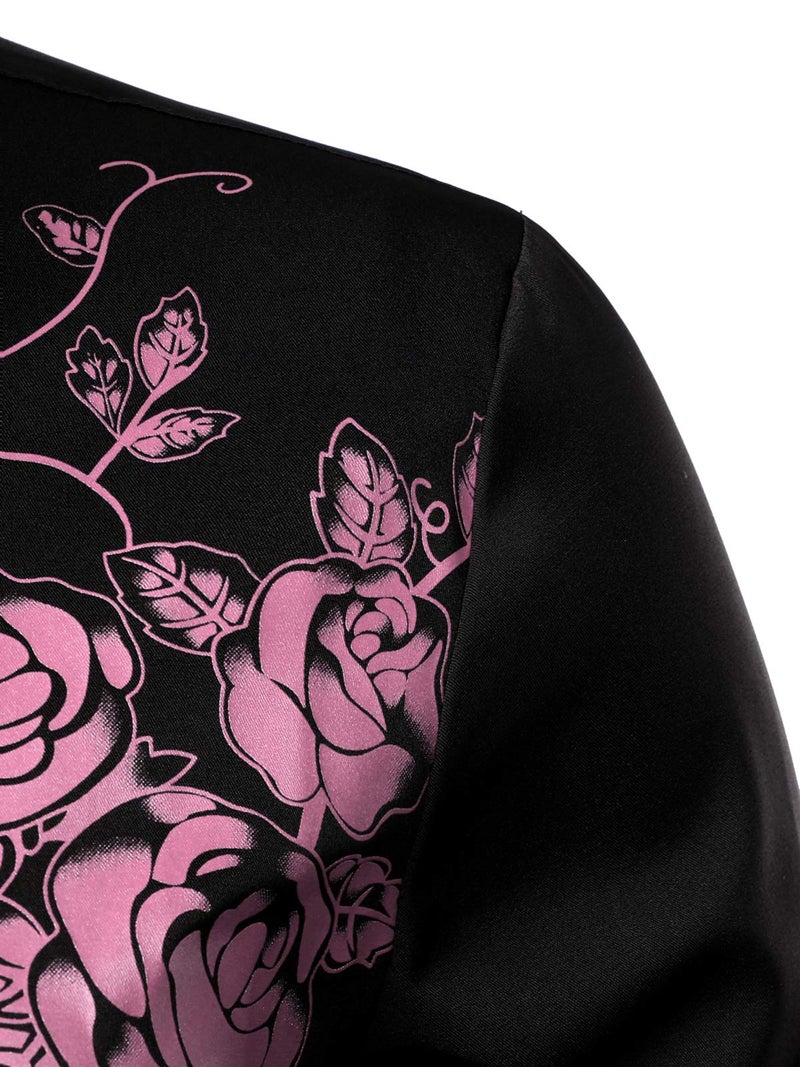 ZEROYAA Men's Hipster Rose Floral Printed Slim Fit Long Sleeve Button Up Party Dress Shirts ZZCL63 Black Pink Large - Image 4