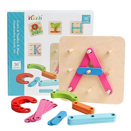 kizh Wooden Letter and Number Construction Activity Set Educational Preschool Toys Shape Color Recognition Pegboard Sorter Set Board Blocks Stack Sort for Toddler Kids Boys Girls Toy - Image 5