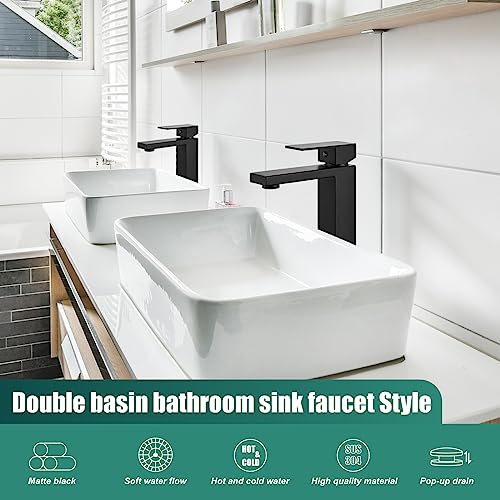 Heyalan Bathroom Vessel Sink Faucet Restroom Faucet Single Handle Basin Bowl Tap SUS304 Stainless Steel Tall Body 1 Hole Lavatory Vanity Mixer Bar Tap, with Drain,Matte Black - Image 5