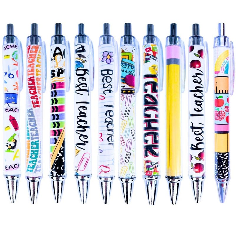 YJ PREMIUMS 10PC Teacher Pen | Fun Cute Funny Cool Best Pens for Teacher Set Pack Teach Love Inspire Writing School Sayings Preschool Appreciation Gifts Supplies Gift Supply in Bulk - Image 1