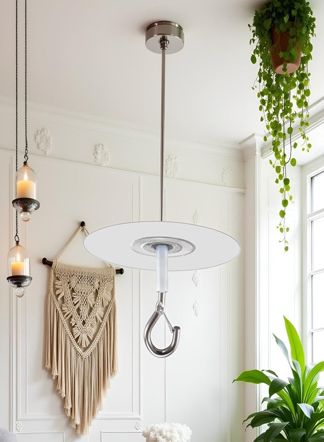 WLngtv 1Pc Silver Adhesive Ceiling Hook - Weight-Bearing Stick-On, Sticky Ceiling Hook | Drill Free Hanging with Safety Clasp, Water Resistant of Plants Chimes - Image 2