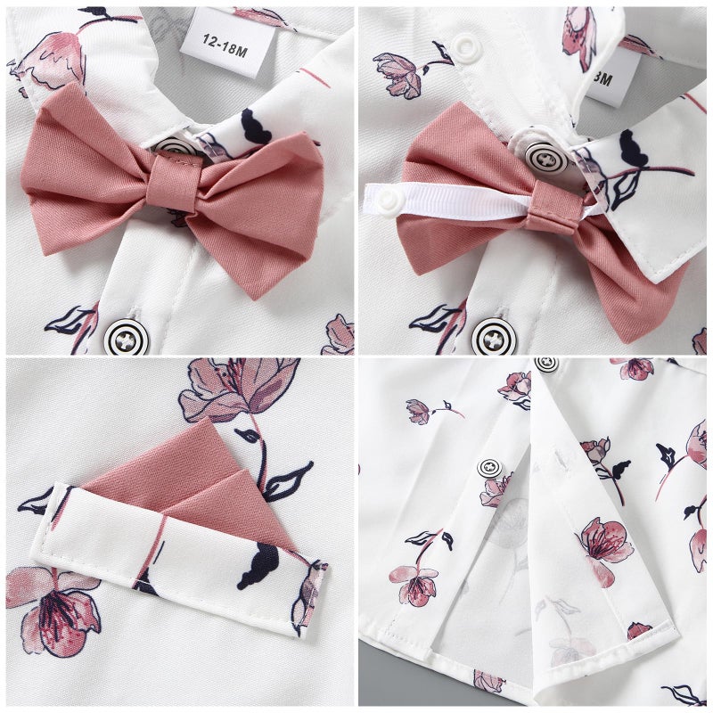 nilikastta Boys Wedding Guest Outfit Boy Dress Shirt with Bowtie/Suspender Pants for Social Activities 7-8 Years Pink - Image 5