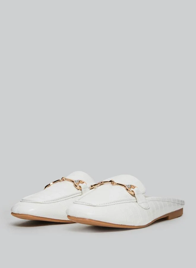 Styli White Croc-Embossed Flat Mules