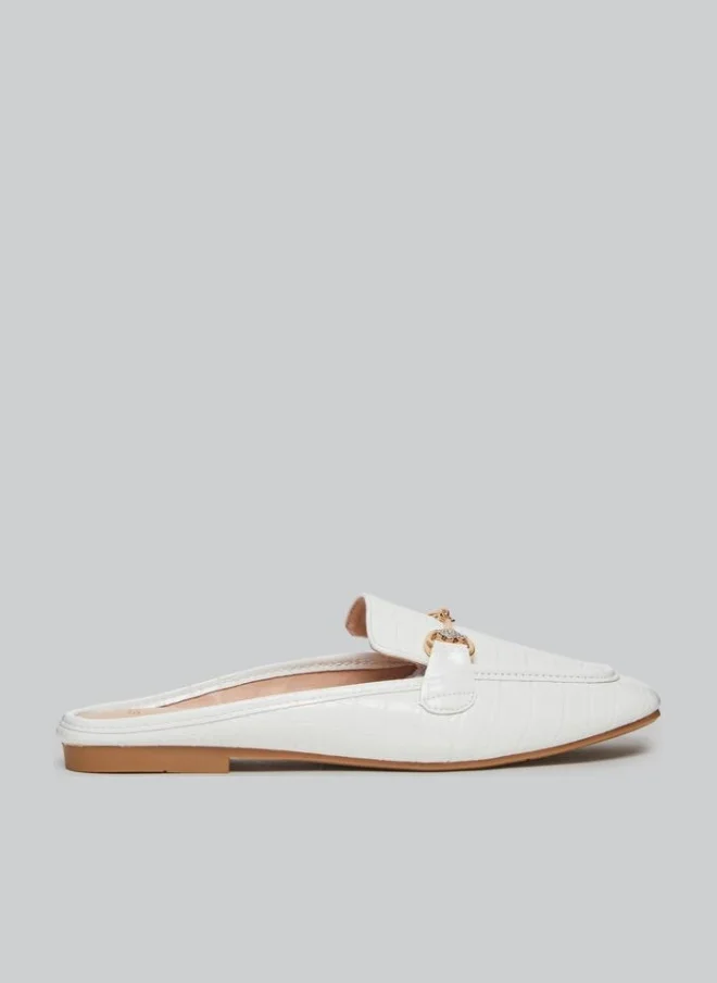 Styli White Croc-Embossed Flat Mules